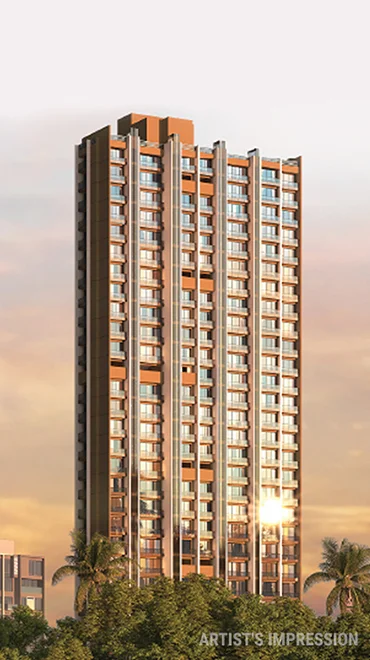 Neelkanth Group A tall building featuring a prominent large window at its front, showcasing modern architectural design.